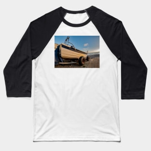 Fisheye view of crab fishing boat on Cromer beach Baseball T-Shirt